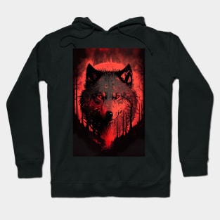 Cool Wolf portrait with red glow Hoodie